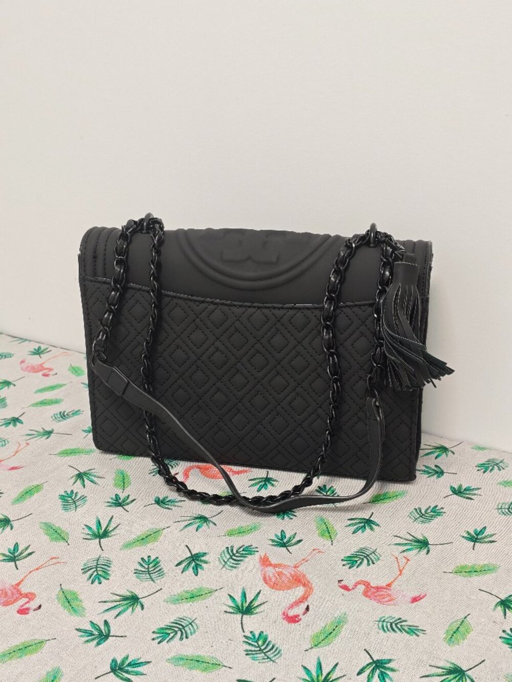 Tory Burch Fleming Matte Convertible Shoulder Bag, Black Quilted Leather - Picture 2 of 11